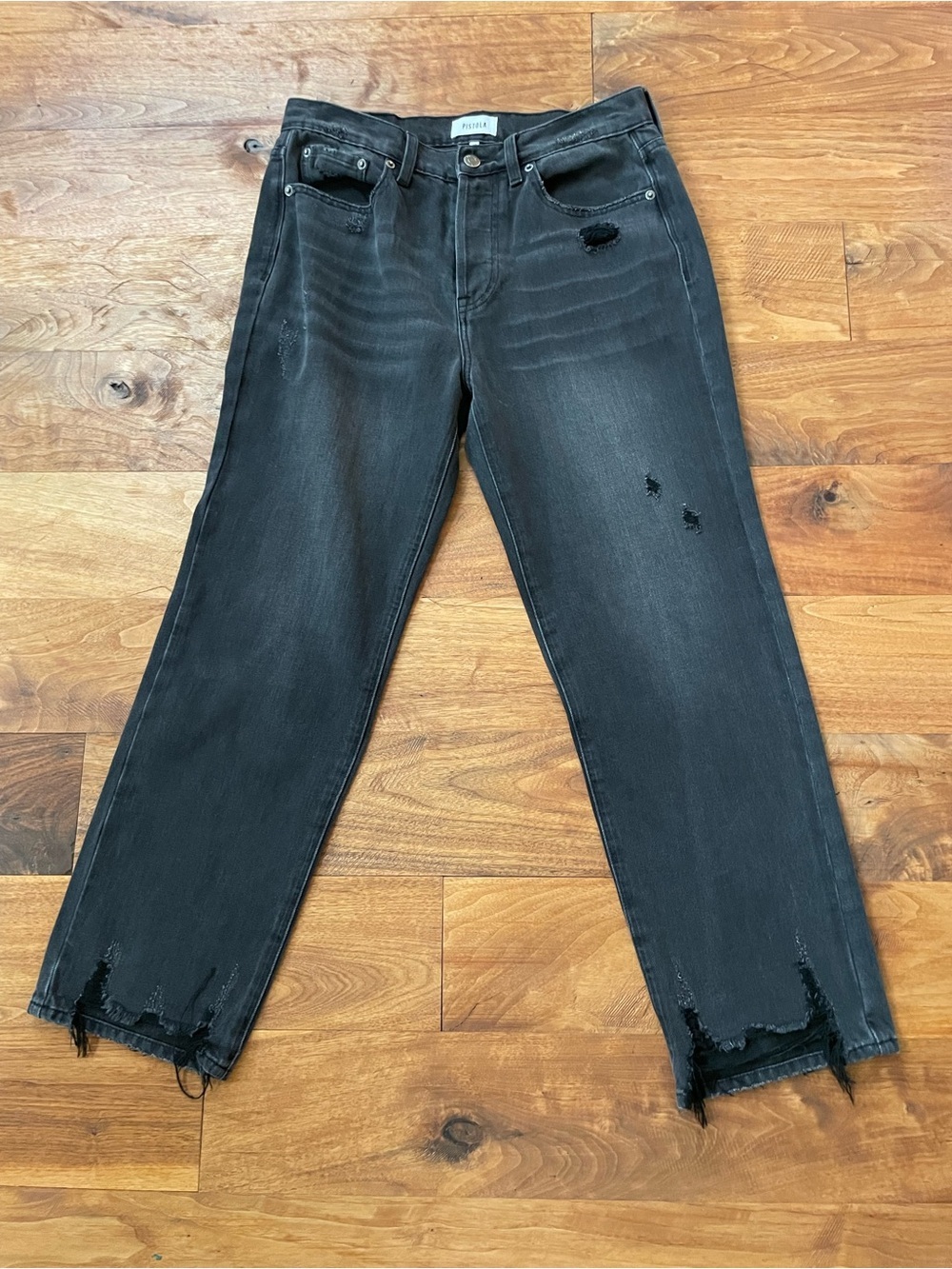 Pistola Charlie High Rise Black Distressed Boyfriend Straight Leg Jeans size 28